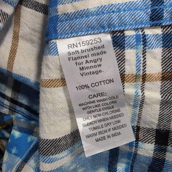 Aerosmith Shirt Mens Large Blue Plaid Flannel Angry Minnow Dream On Patch Rock - Picture 6 of 11